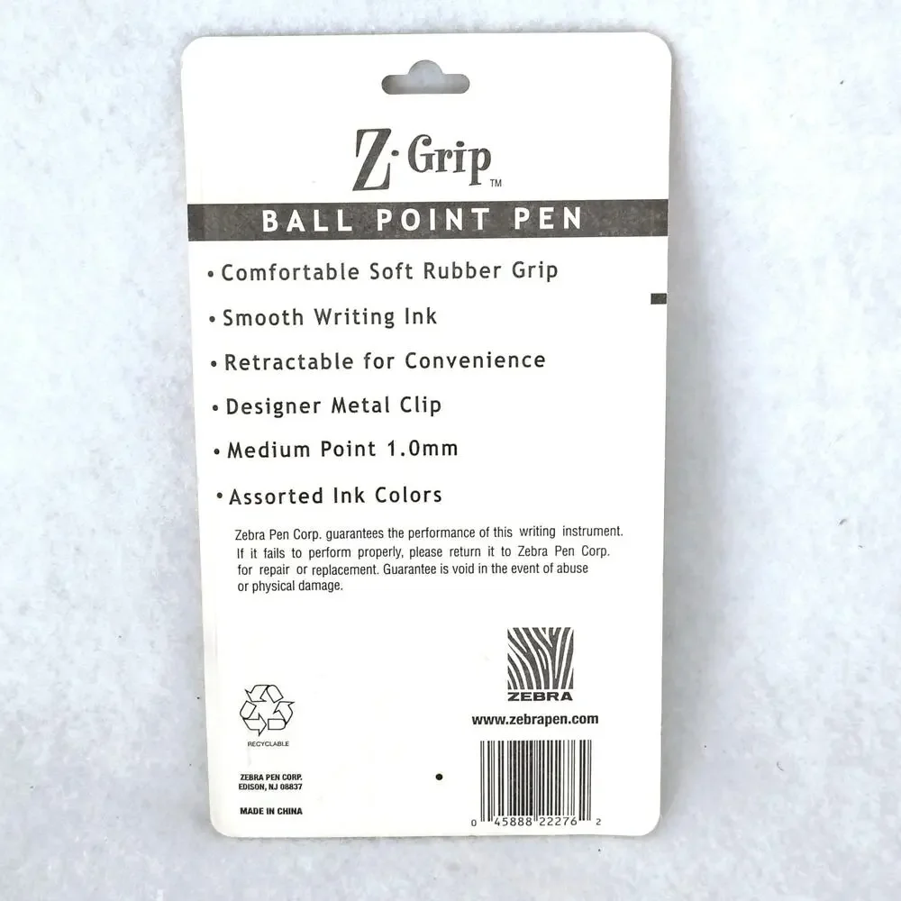 Zebra Z Grip Color Ink Ball Medium Point Pens Retractable 7 Pack NEW Rubber Grip